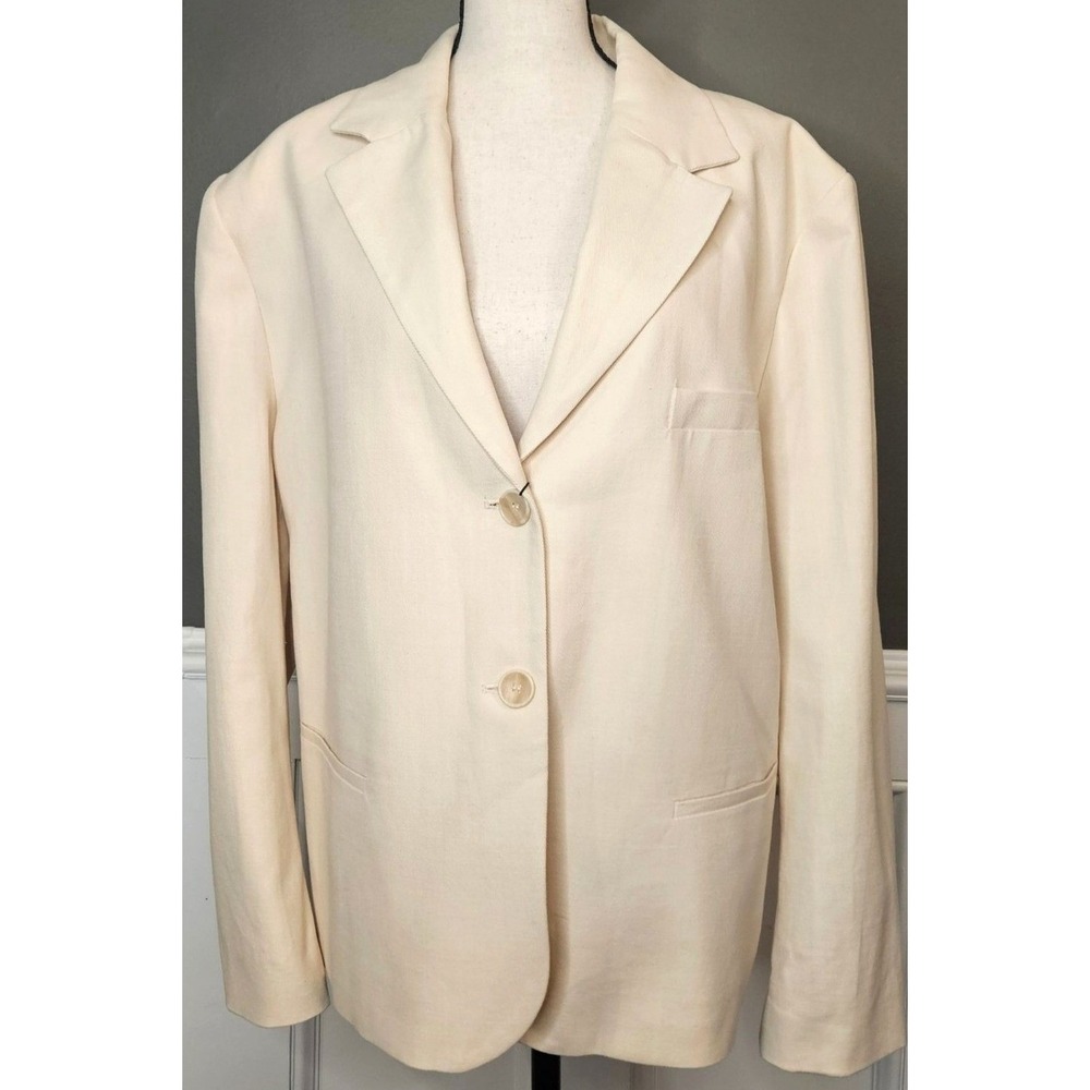 ZARA Oyster White Blazer NWT 90s Style Cotton Minimalist‎ 2XL